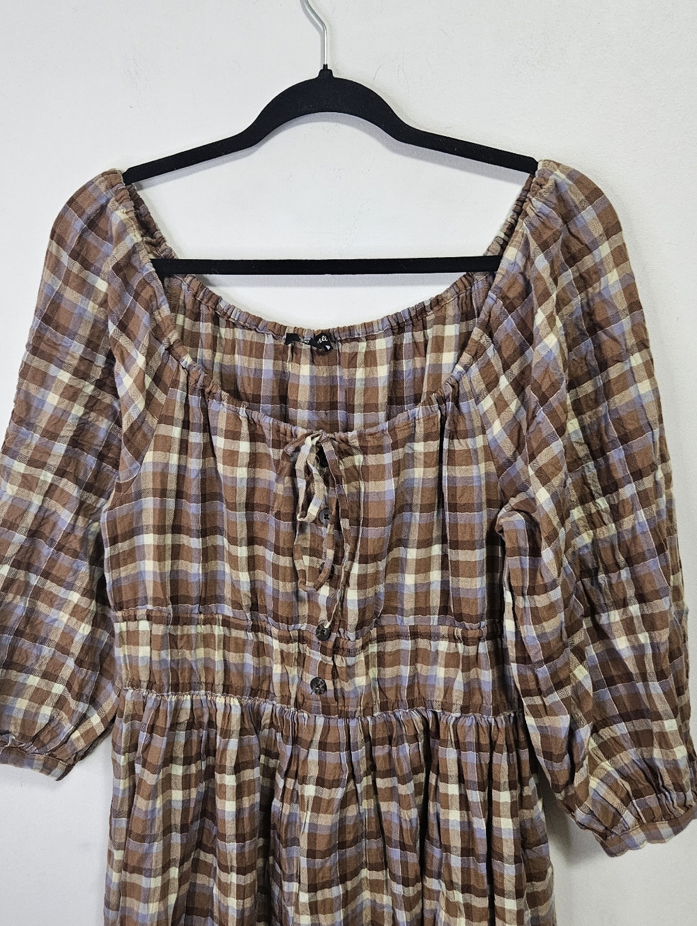 Madewell Gauze Sophia Midi Dress Sz S Brown Plaid Cottagecore - Picture 4 of 11